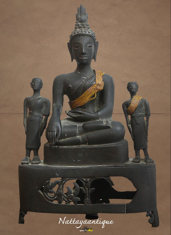 พระบูชา สิงห์3 เมืองน่านหน้าตัก3.5 สูง 7 นิ้ว สาวกสูง3นิ้วครึ่ง