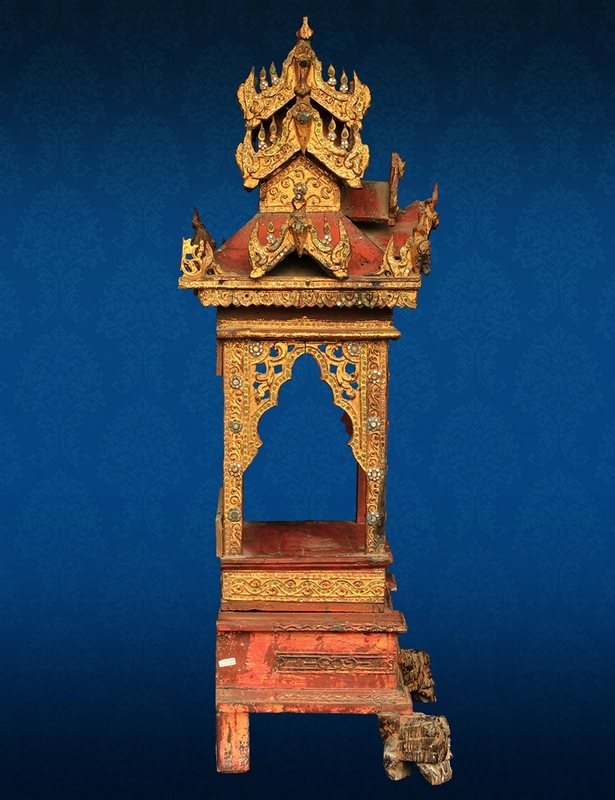 ซุ้มปราสาทบูชาพระ 3ถอด ไม้ลงชาดทองเดิมแบบไตใหญ่พม่า