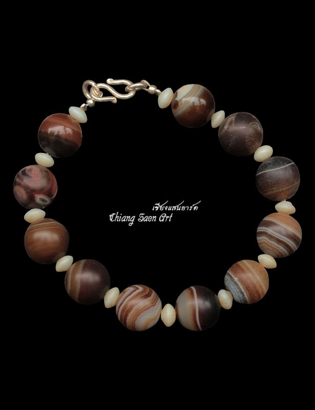 สร้อยข้อมือลูกปัดโบราณ หิน AGATE คัดสวย