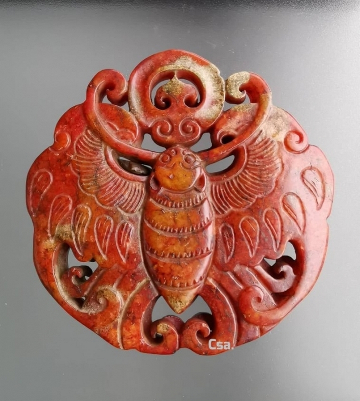จี้ผีเสื้อเนื้อหยกสีแดง ยุคราชวงศ์ฮั่น 2 พันกว่าปี 